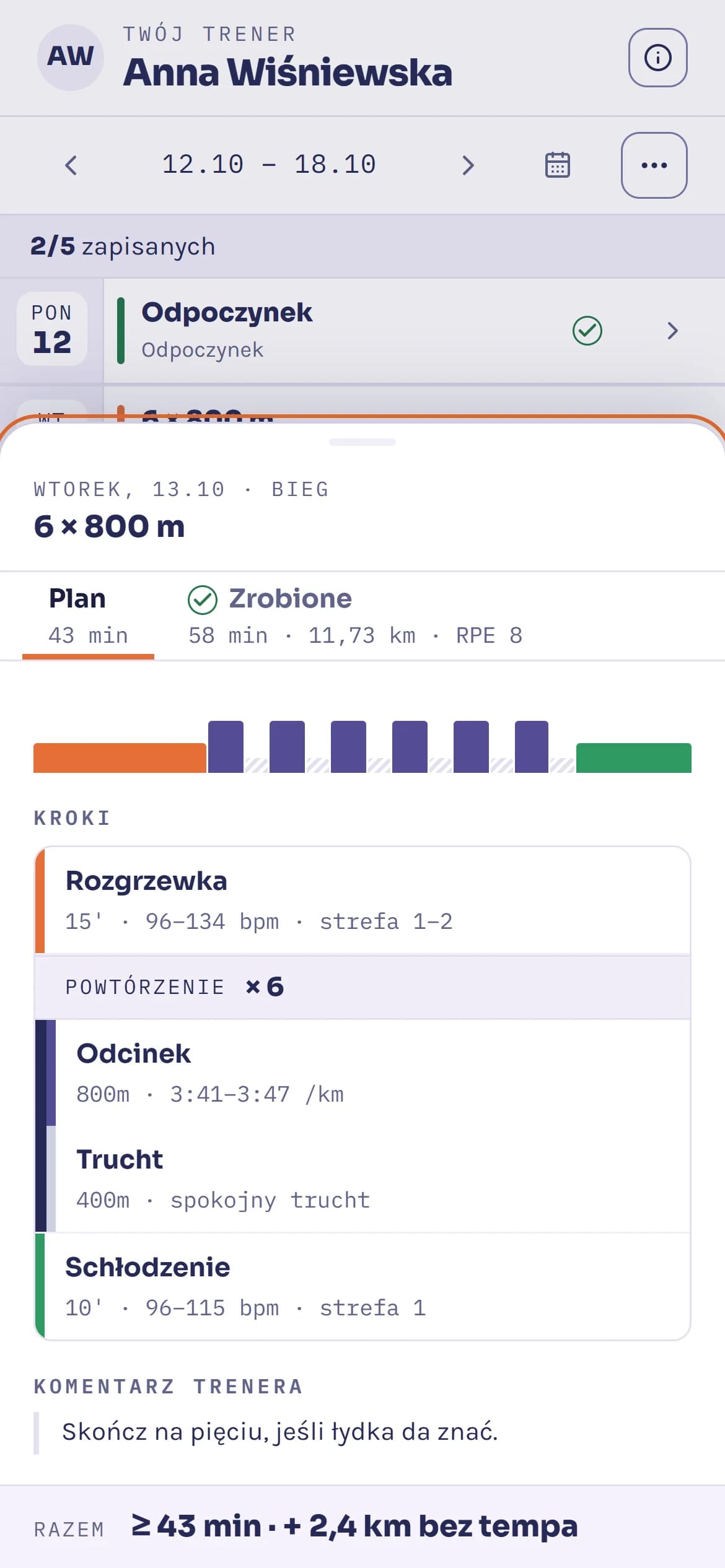 Trening na telefonie zawodniczki: kroki, tempa i komentarz trenera